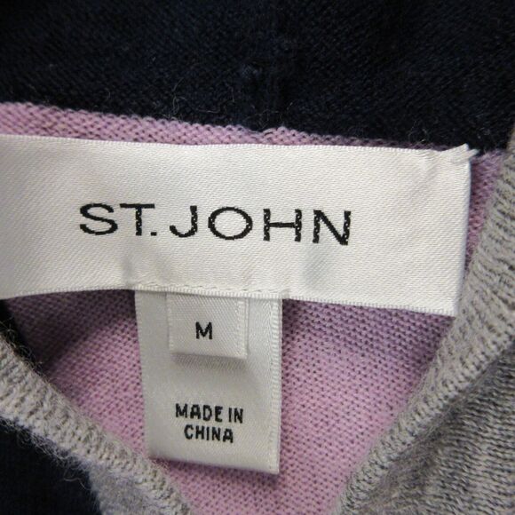 ST. JOHN Hoodie Cardigan Sweater Womens size Medium Wool Color Block Pink - Picture 3 of 13